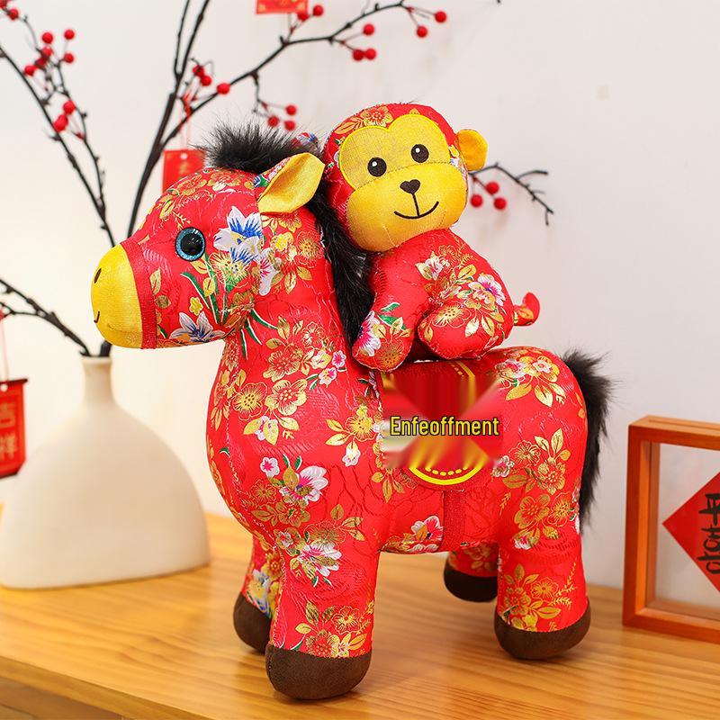 Large 2026 Year of the Horse Zodiac Pony Plush Doll – National Style Rag Doll Gift