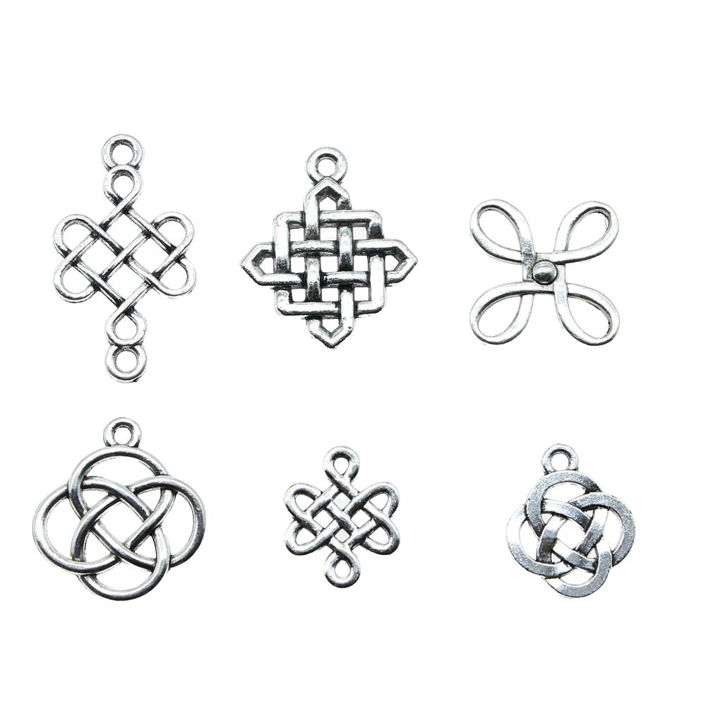 20pcs Chinese Knot Pendant Charms Antique Silver Color Chinese Knot Lucky Charms Jewelry DIY Chinese Knot Charms