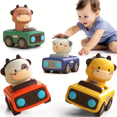Press-Toy/Animal Car-Shaped Interactive Competition Toy with Big-Head Design  360° Free Rotation – Manual Operation No Batteries
