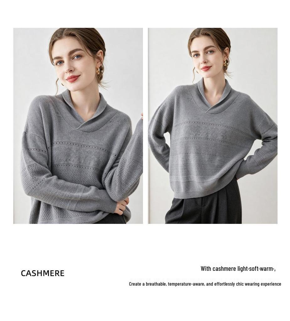 Lekasha 100% Pure Cashmere Knitted Sweater - Drop Shoulder, Hollow Out Design, Solid Color, Perfect Autumn & Winter Base Layer