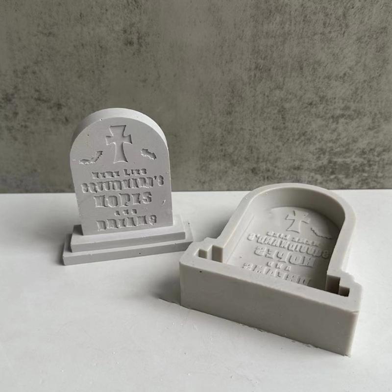 Halloween Tombstone Silicone Molds DIY Crafts Plaster Mold Handmade Scented Candle Soap Table Ornament Mould Non-stick