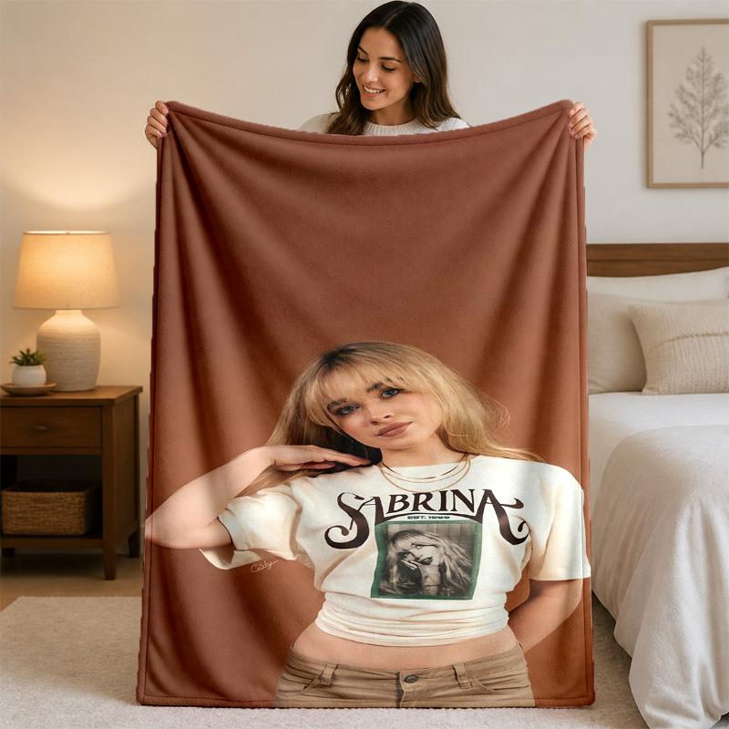 Sabrina Carpenter Print Flannel Blanket Cozy Warm Plush Throw Blanket For Bed Sofa Couch Indoor Household Use