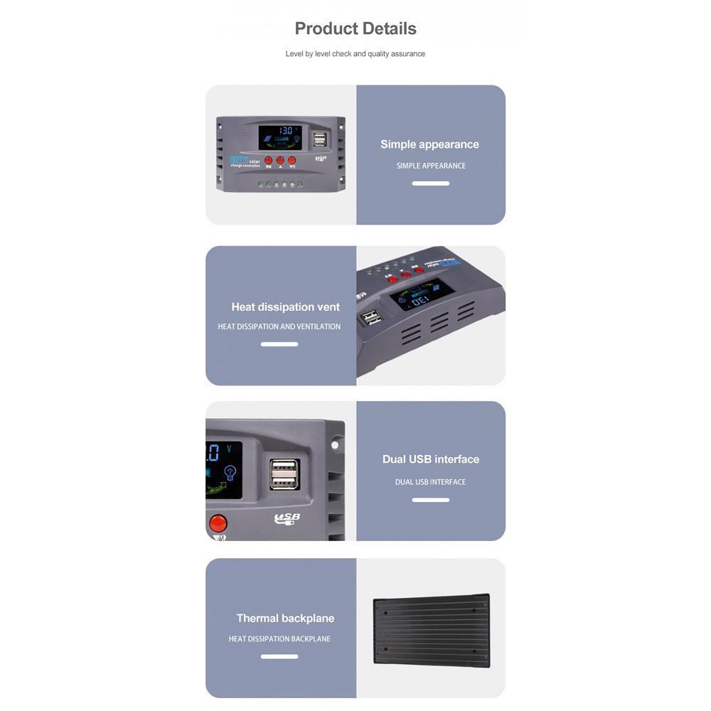 Controler solar 12V/24V cu identificare automată, încărcător solar, afișaj LCD, regulator solar