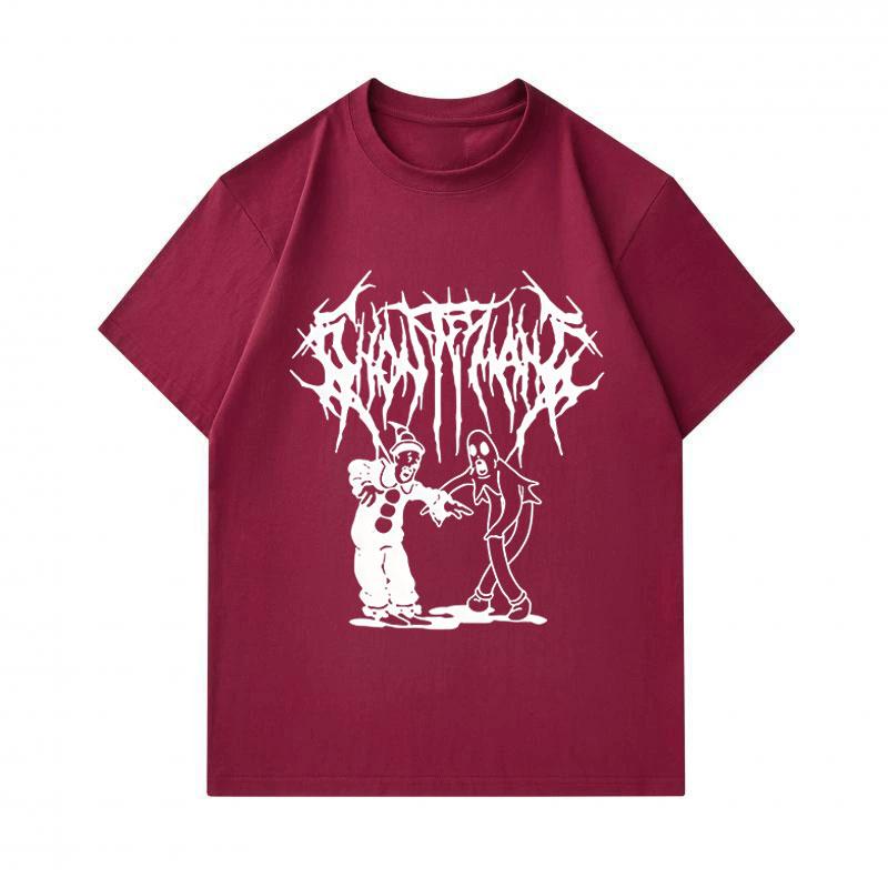 Men's 100% Cotton Crew Neck Short Sleeve T-Shirt, Spiky Black Metal Style Ghost Clown Skeleton Print Casual Streetwear Tee for Daily Wear