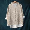 Women's Loose Ruffled Floral Print Stand Collar Long Sleeve Cotton And Linen Top