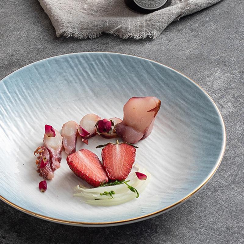 Ceramic Plates 8 Inch Household Blue New High Aesthetic Exquisite Dining Tableware High-class Round Simple Breakfast Dish