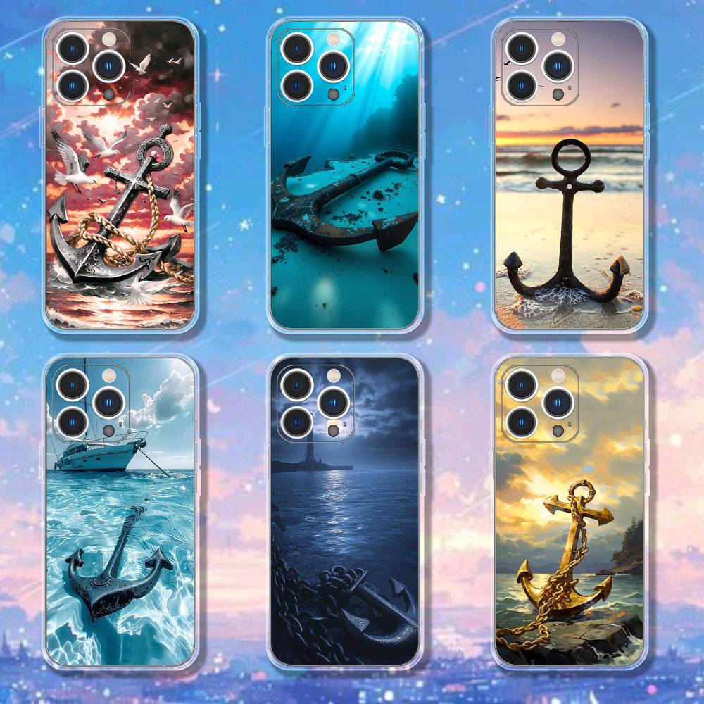 Painting Art Anchor Phone Case For iPhone 17,16,15,14,13,12,11 Pro,Max,Plus,XR,Mini,E Clear Full-coverage Soft Cover