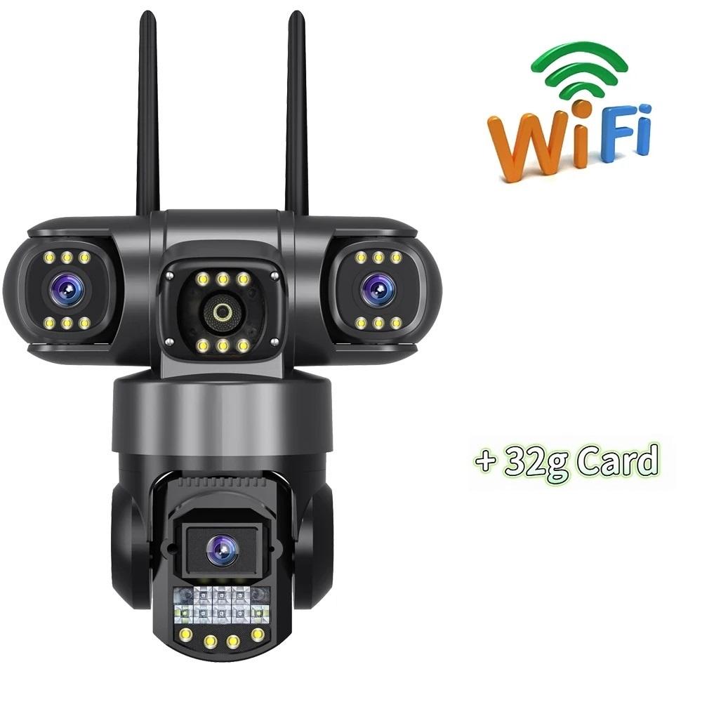 Wireless WiFi/4G Network Camera, HD Night Vision Waterproof CCTV Surveillance, Triple Lens and Triple Screen Security Video Recorder