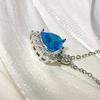 925 Sterling Silber Stilvoller Exquisiter Meeresblau Zirkon Herz Anhänger Halskette Geburtstagsparty Jubiläumsgeschenk