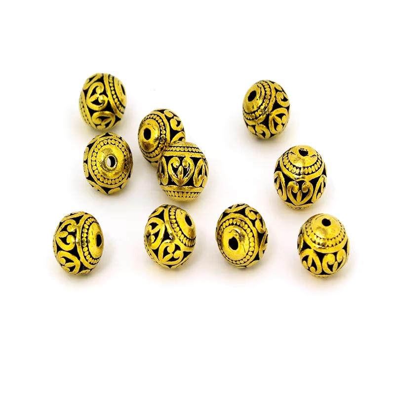 10 Piezas 10mm Plata Antigua Tibetana Metal Espaciador Perlas Bola Redonda Hueca Sueltas Para Fabricación de Joyería Pulsera DIY Collar