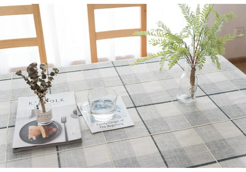Nordic Fresh Style Imitation Cotton Linen Embroidery Plaid Tablecloth for Coffee and Dining Tables