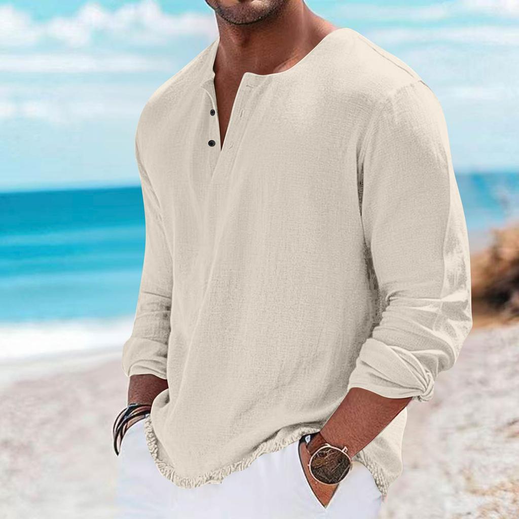 Mens Casual Long Sleeve Henley Shirt Four Button Front Lightweight Pullover Slim Fit Crew Neck Top