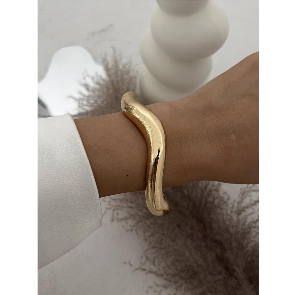 Bold Geometric Metallic Wide Bangle with Heavy Industry Design