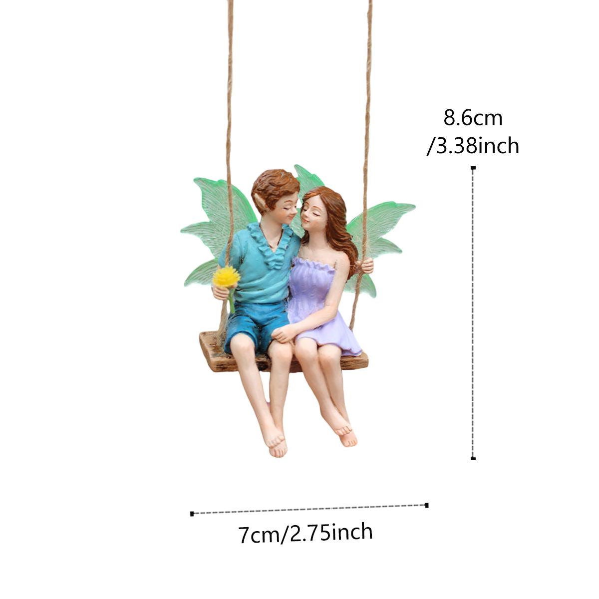 Luminous couple swing flower fairy, hanging, decorative craft, resin material, fluorescent wing fairy