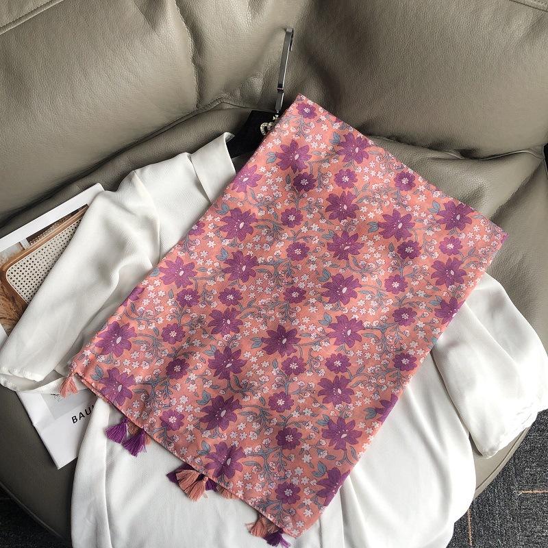 New Luxury Brand Lovely Floral Tassel Cotton Viscose Shawl Scarf Lady High Quality Soft Wrap Pashmina Stole Bufanda Muslim Hijab