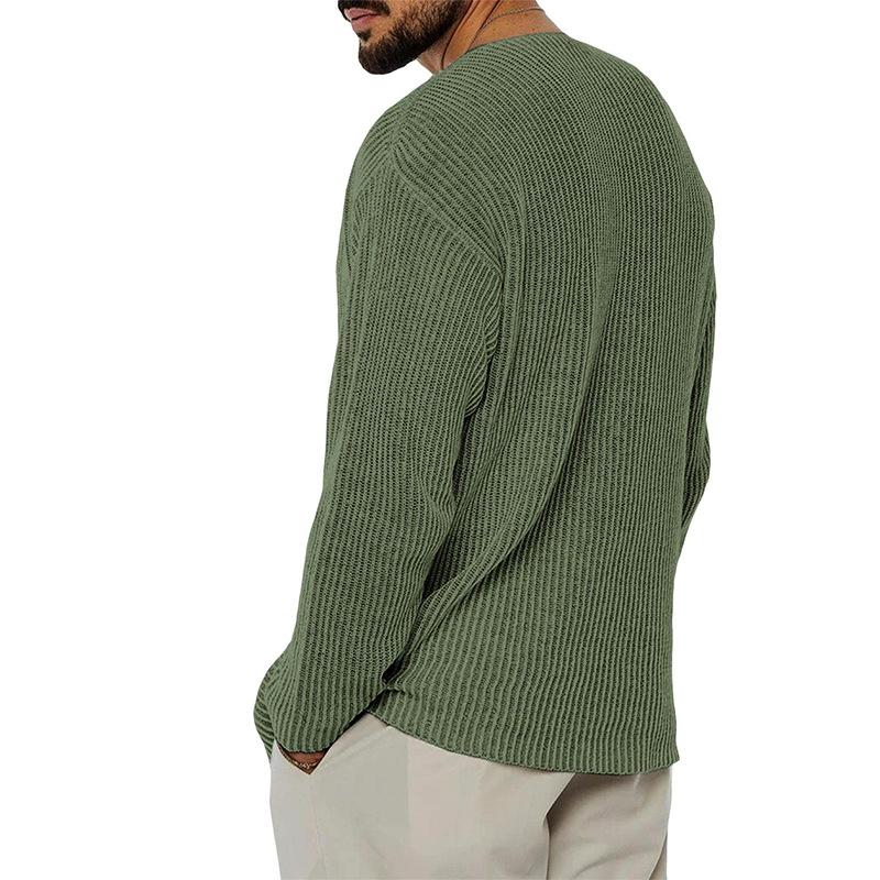 Men's V-neck Solid Color Long Sleeve Fashion Knitted Sweater