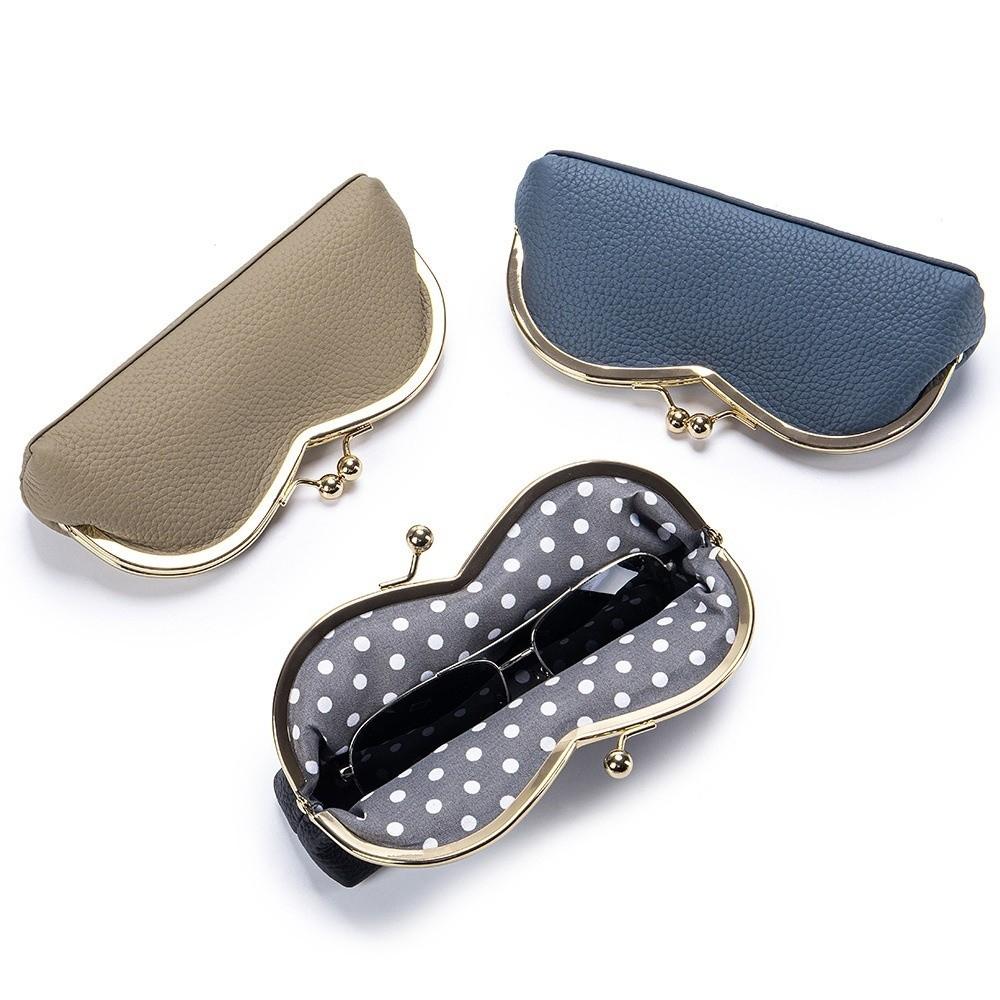 Elegant Sunglasses Storage Bag Portable Kiss Buckle Case Leather Glasses Case  Women's Accessories