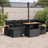 Vidaxl 7-Cz. Furniture Set With Cushions, Black, Poly Rattan And Acacia