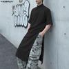 INCERUN Summer Men Stand Neck Short Sleeve  Splits Casual Long T-shirts Tee