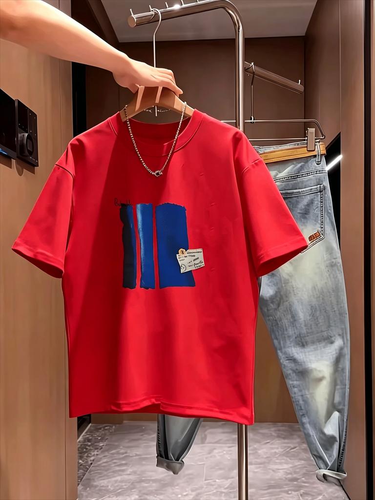 Fashion Unisexs Tshirt Pure Cotton Versatile Crew Neck Shortsleeve Tshirt Summer Casual Printed Top Streetwear Male Clothes