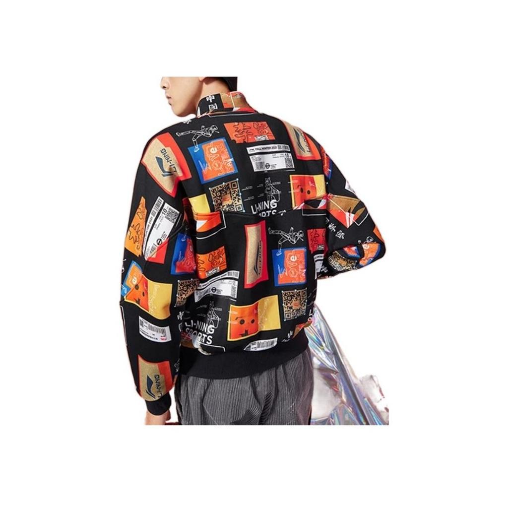 Li Ning Sports Basketball Series Casual Stand Collar Logo Print Long Sleeve Hoodie Men hoodies Black AWDRA27-1