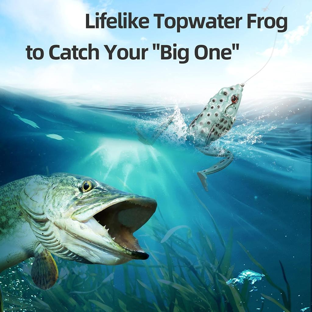 RUNCL Topwater Frog Lures 5PCS, Durable Lifelike Silicone Bass Bait, Floating Realistic Frog Lures Kit for Freshwater Saltwater, Topwater Fishing