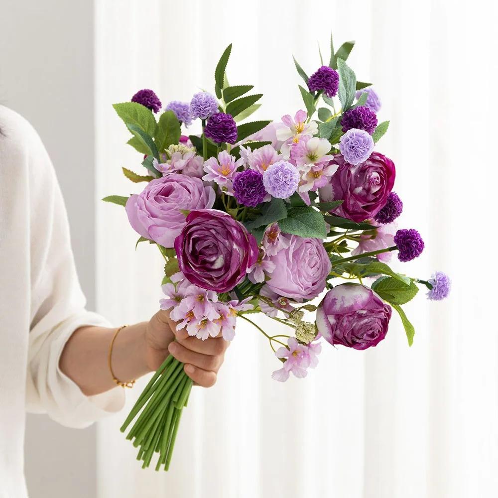 Artificial Flower Rose Bouquet For Wedding Decor Living Room Decoration, Wedding Hand Held Flower Simulation Rose Wedding Bouque