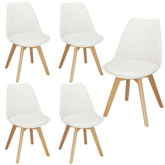 Chaises scandinaves - SPRINGOS - Lot de 4 - Assise rembourrée - Blanc - Charge 125 kg