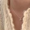 Minimalist Zircon Heart Metal Necklace - Korean Style, Versatile & Elegant Clavicle Chain for Women