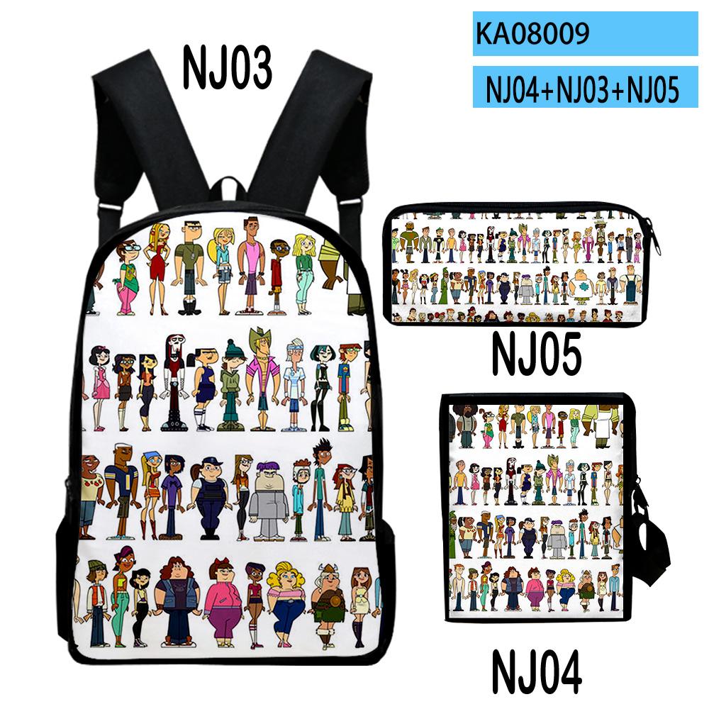 Klassische Neuheit Total Drama 3D-Druck 3 Stück/Set Schüler Rucksäcke Laptop Tagesrucksack Rucksack Schräg getragene Tasche Federmäppchen