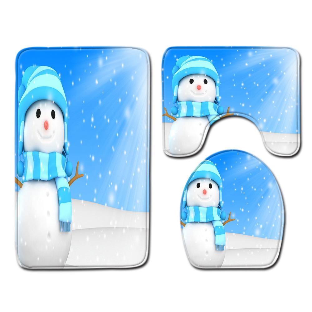 Christmas Bathroom Shower Curtain Four-Piece Combination Floor Mat Bathroom Water Absorbent Non-Slip Door Mat Bedroom Carpet