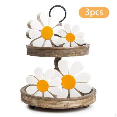 3x Cartello Floreale in Legno Oggetti da Collezione Decorativi Decorazione Fiore Margherita Centrotavola per