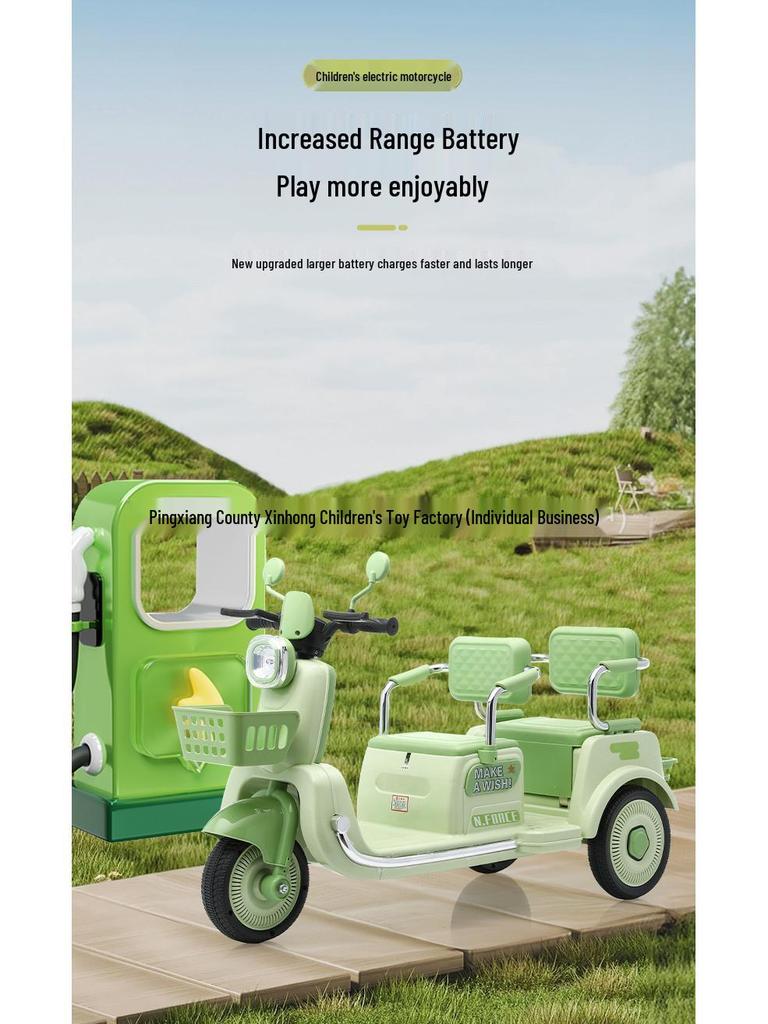 Double Electric Motorcycle for Kids - Battery-Powered Ride-On Toy