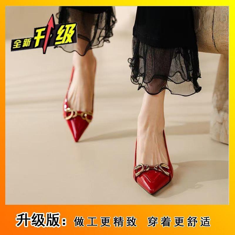 Sexy patent leather metal buckle pointed single shoes spring and autumn new design sense niche high heels women