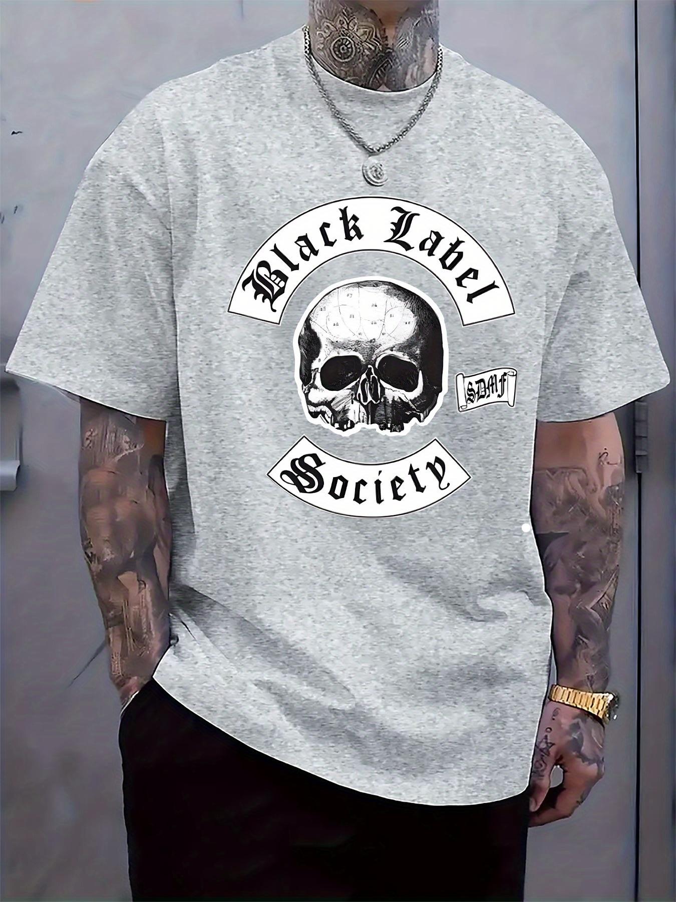 Black Label Society Graphic Tee - Casual Crew Neck Short Sleeve T-shirt with Skull Design S
