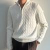 Mens Half Zip Turtleneck Sweater Loose Fit Casual Knit Top White Basic Style
