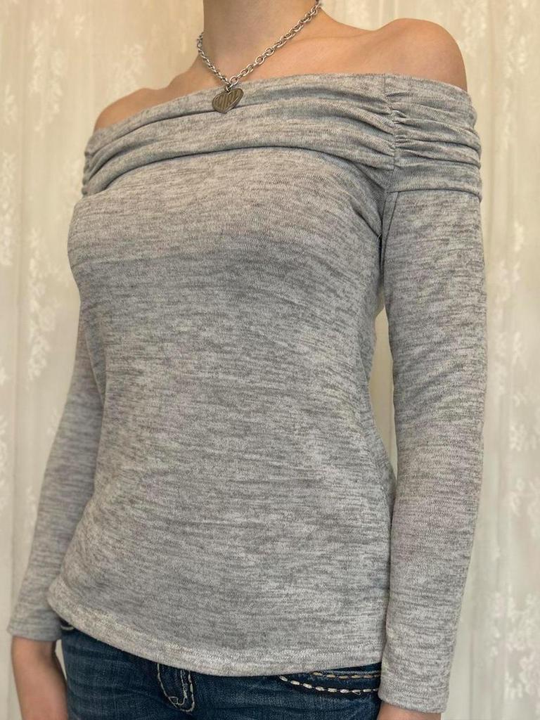 KaiKuo Y2K Spicy Style Strapless Solid Color Long Sleeve T-shirt for Women, 2025 Autumn/Winter Collection
