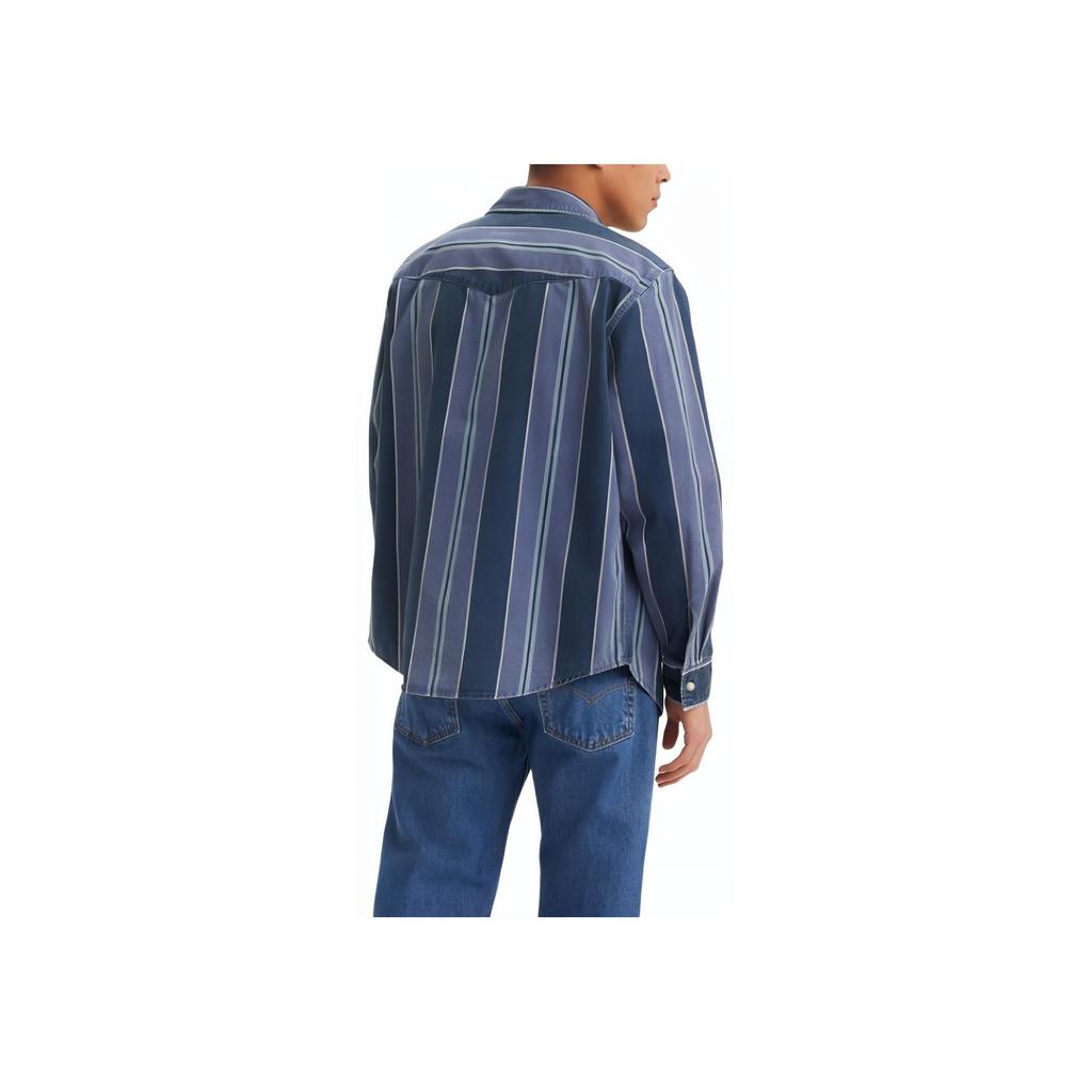 Levis Striped Loose Western Long Sleeve Shirt Men shirts Blue A1919-0040