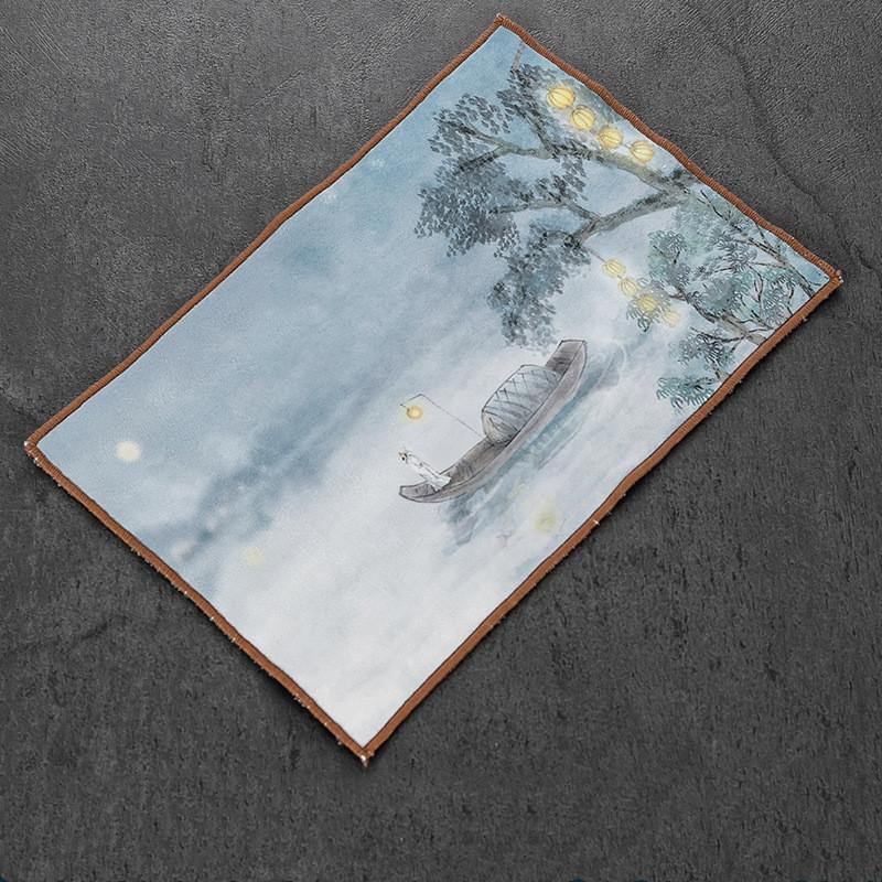 Chinese Persimmon Pattern Thickened Tea Towel Plush Imitation Deerskin Cloth Table Mats Absorbent Water Rag Tea Napkins