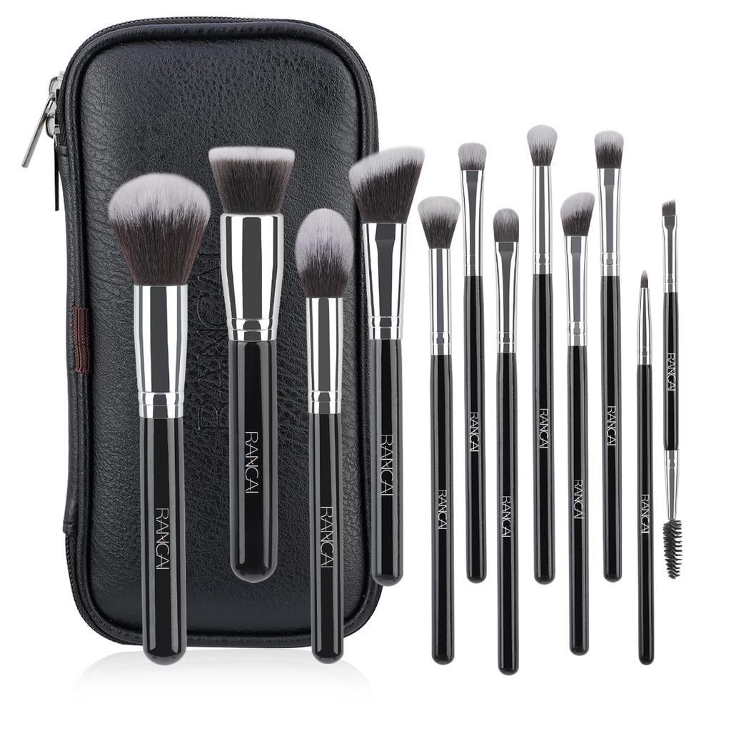 12 Brown Makeup Brush Set with Bag Soft Loose Powder Blush Brush Foundation Brush Eyeshadow Brush