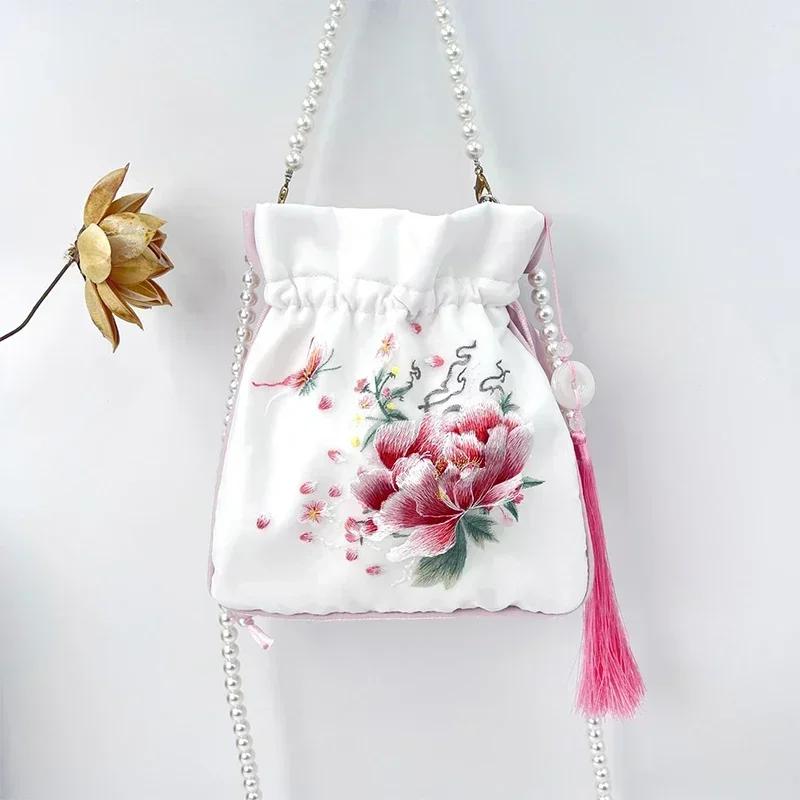 Pearls Embroidery Chinese Style Messenger Bag Antique Bag Female Messenger Hanfu Bag Handbag Chinese Style Bag Mobile Phone Bag