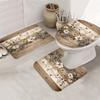 4Pcs Wooden Board Flowers Shower Curtain Set with Non-Slip Bath Mat, Toilet Lid Cover, Contour Rug & 12 Hooks, Bathroom Decor