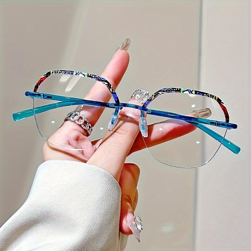 

Элегантные модные геометрические очки для чтения без оправы с цветочным узором, винтажные очки унисекс, компьютерные очки с защитой от радиации 150 синий