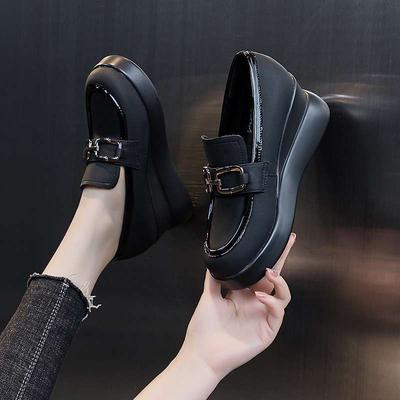 Thick Heel Single Shoes Women's Summer 2025 New Autumn Thick Heel Square Head Wedge Heel Deep Mouth Versatile Women's Shoes British Small Leathe