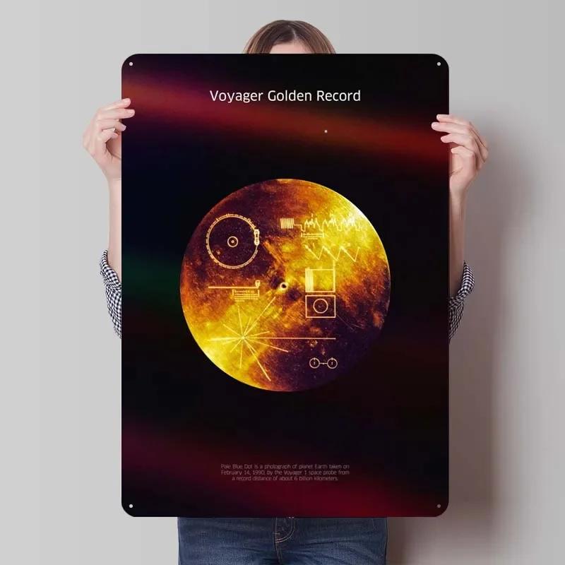 Voyager 1 Zlatá deska Kovové cedule Vesmírné plakáty Dekorace do domácnosti Plechový cedule Tabulka pro výzdobu nástěnného umění Dekorace herního pokoje