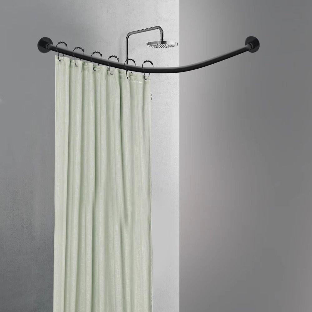 L Shaped Shower Curtain Rail Stainless Steel No Drilling Corner Shower Rail Adjustable Structure Anti-Slip Rubber Pads