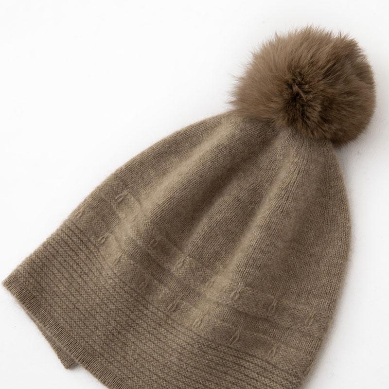 Women 100% Pure Cashmere Beanie Hat Pom Pom Detail Knit Winter Warm Soft Slouchy Skullies Cap Cold Weather Accessory
