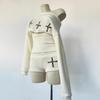 VAYLA Goth Aesthetic Women's Boat Neck Long Sleeve Top Sexy Slim Chic Cross Decoration Shorts Y2K Harajuku Emo Girls Streetwear Outfit
