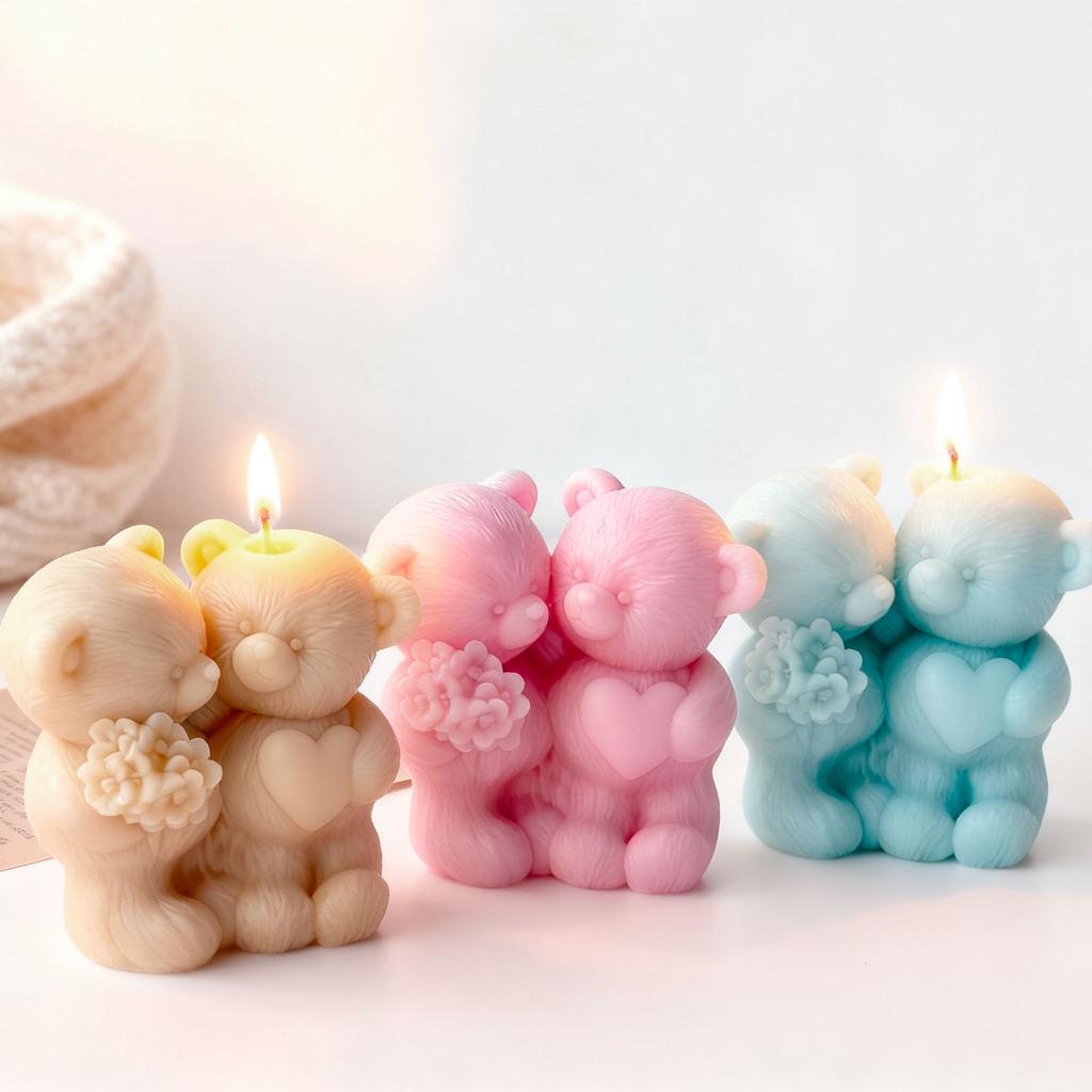 Handmade Valentine's Day Gifts Aroma Candle Plaster Silicone Mold DIY Couple Bears Home Decoration Crafts Making Mould