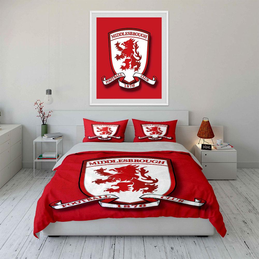Middlesbrough FC Rotes Bettwäscheset Bettwäsche Bettbezug-Set Bettbezug Kissenbezüge (1 * Bettbezug 2 * Kissenbezüge, ohne Bettdecke)